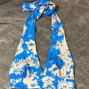 Emory Park Floral Blue and White Halter Top